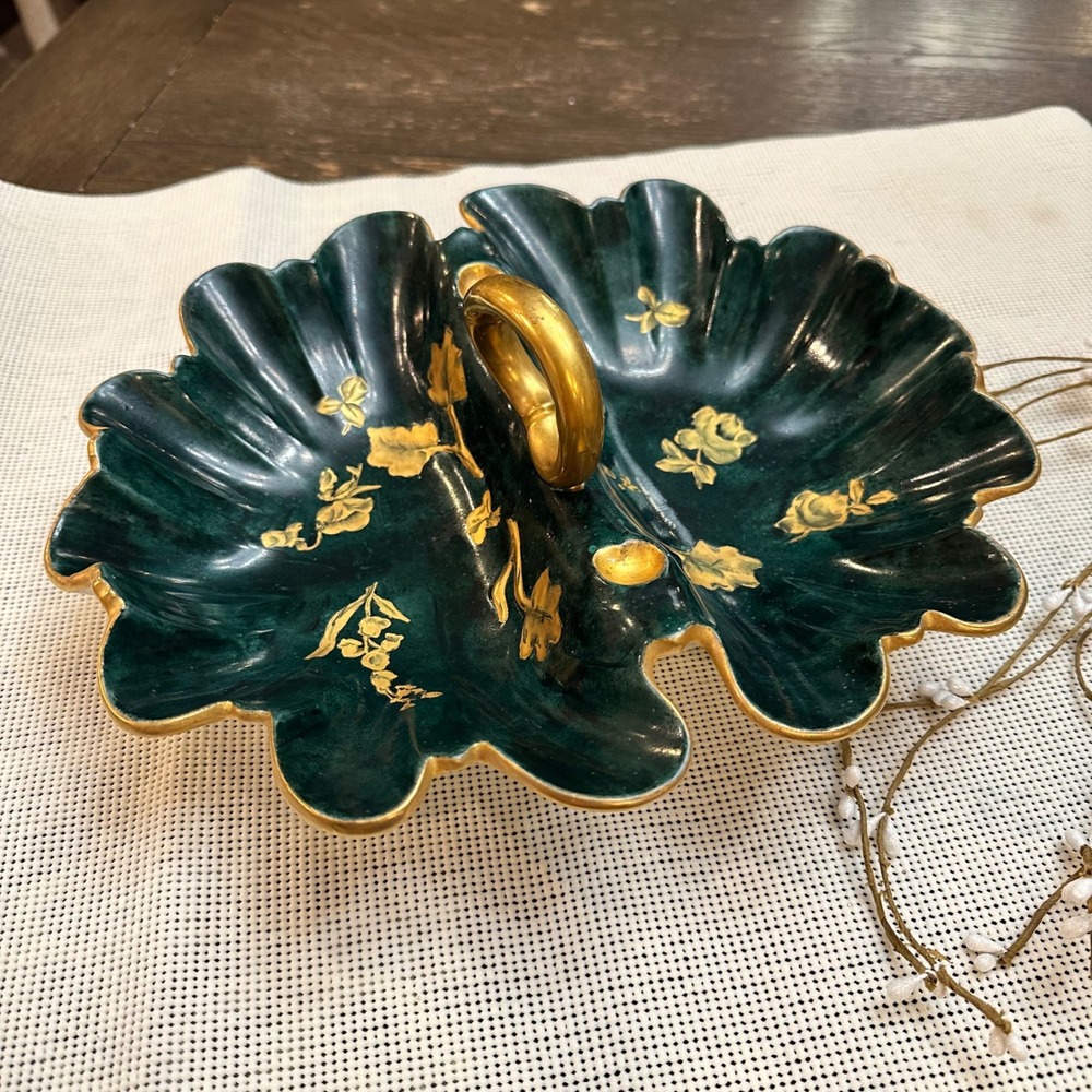 Gerold Porzellan Bavaria Gilded Scallop Edge Candy‎ Dish W/Handle VintageGermany